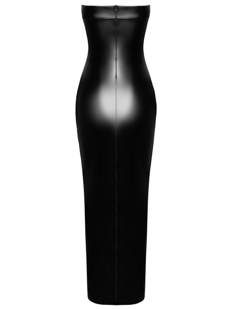 vestito lungo in ecopelle wetlook con spacco Noir Handmade