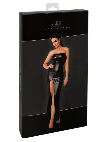 vestito lungo in ecopelle wetlook con spacco Noir Handmade