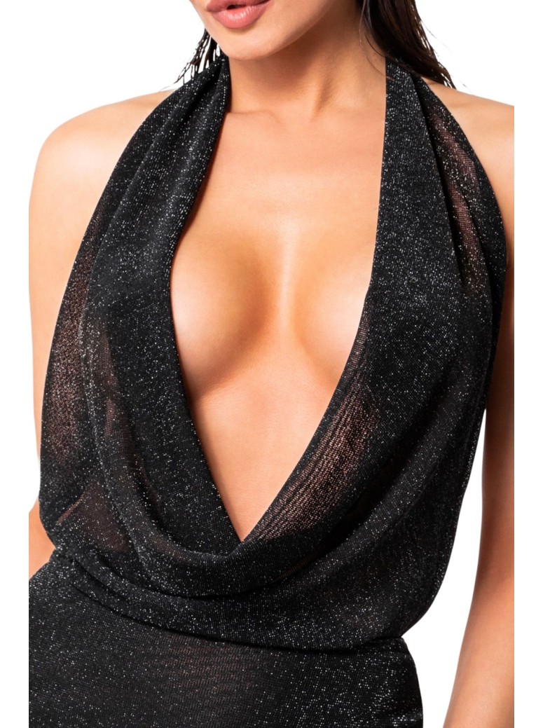 vestitino con scollo all'americana trasparente glitterato Noir Handmade