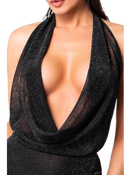 vestitino con scollo all'americana trasparente glitterato Noir Handmade