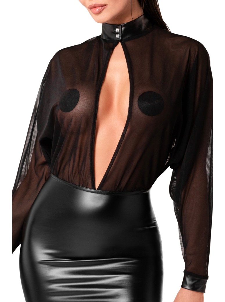 vestito top trasparente e gonna in ecopelle Noir Handmade