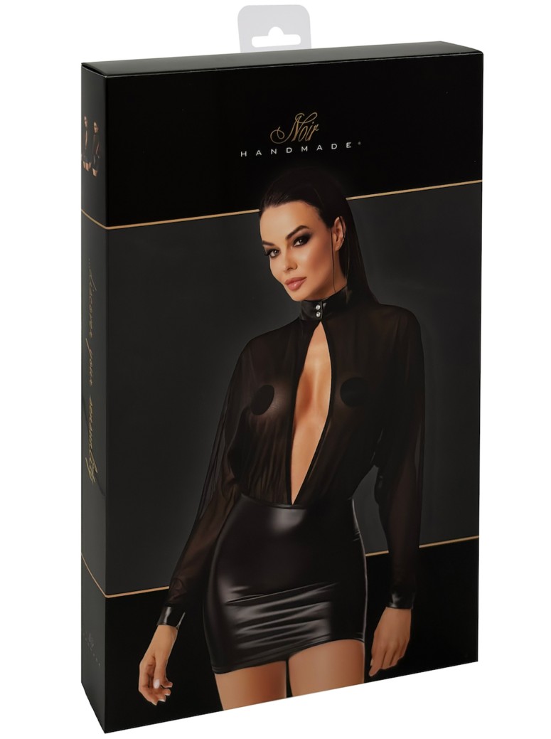 vestito top trasparente e gonna in ecopelle Noir Handmade