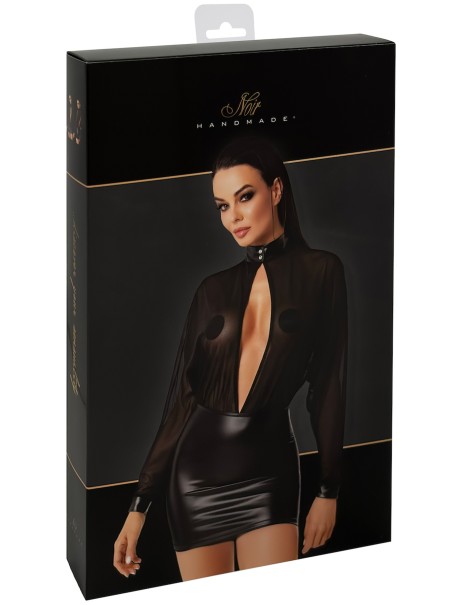 vestito top trasparente e gonna in ecopelle Noir Handmade