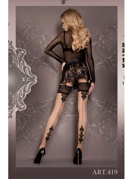 Ballerina calze autoreggenti nudo con riga e decorazioni nere Ballerina calze autoreggenti nudo con riga e decorazioni nere
