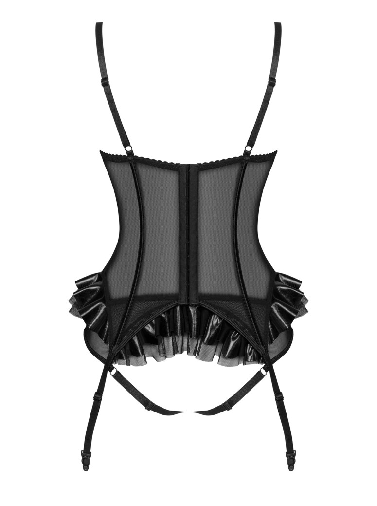 Beauty Night corsetto in pizzo e ecopelle con perizoma Rafaella