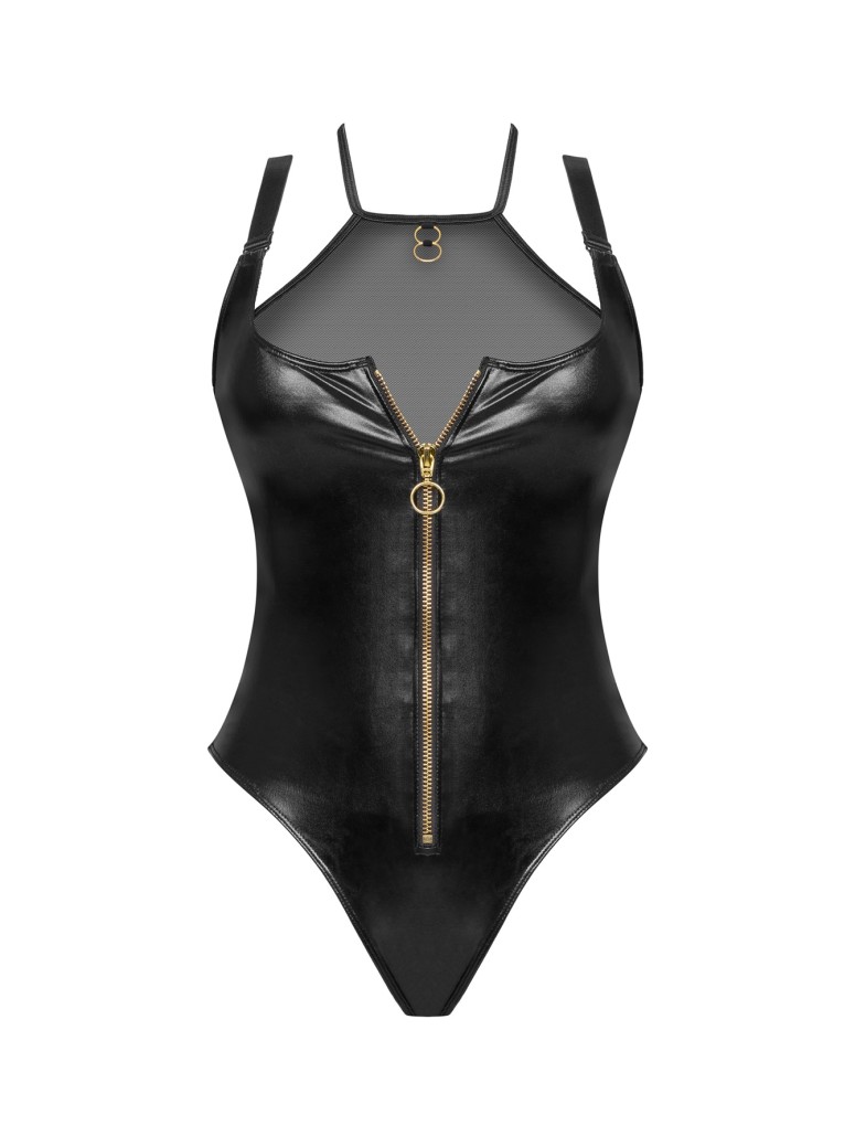 Beauty Night body Roxana in ecopelle wetlook e tulle con zip