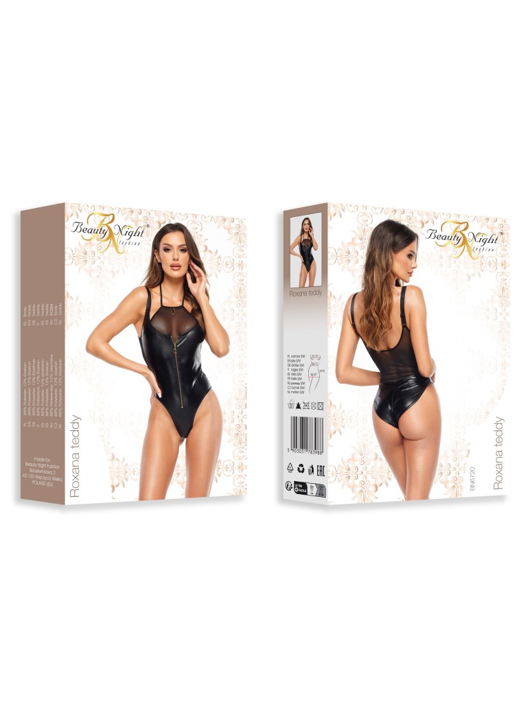 Beauty Night body Roxana in ecopelle wetlook e tulle con zip