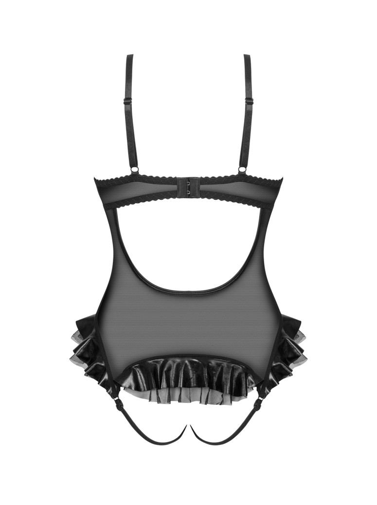 Beauty Night body aperto in pizzo tulle e ecopelle wetlook Rafaella