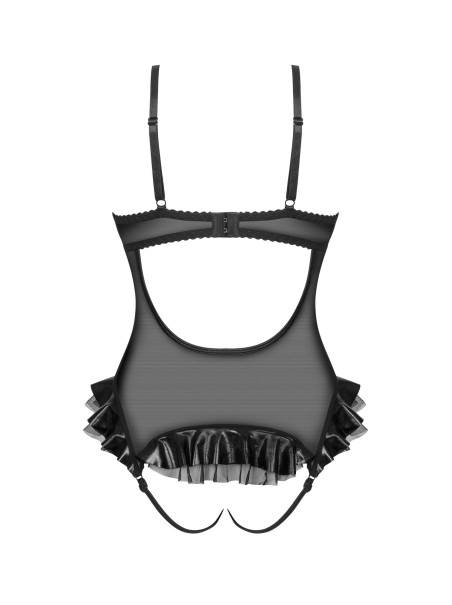 Beauty Night body aperto in pizzo tulle e ecopelle wetlook Rafaella