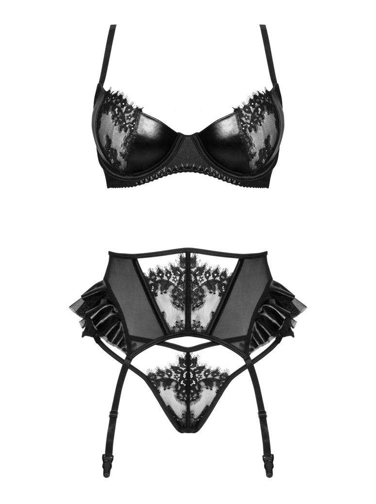 Beauty Night completino con reggicalze in pizzo e ecopelle Rafaella