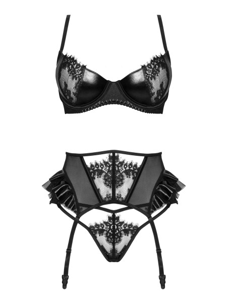 Beauty Night completino con reggicalze in pizzo e ecopelle Rafaella