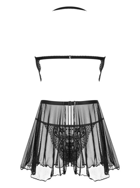 Beauty Night Chemise Dark Mirage in tulle e pizzo con perizoma