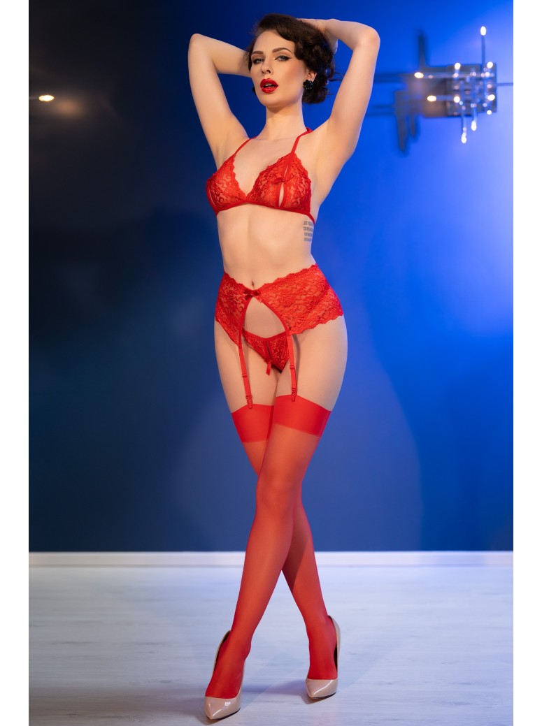 Completino rosso in pizzo con aperture firmato Chilirose