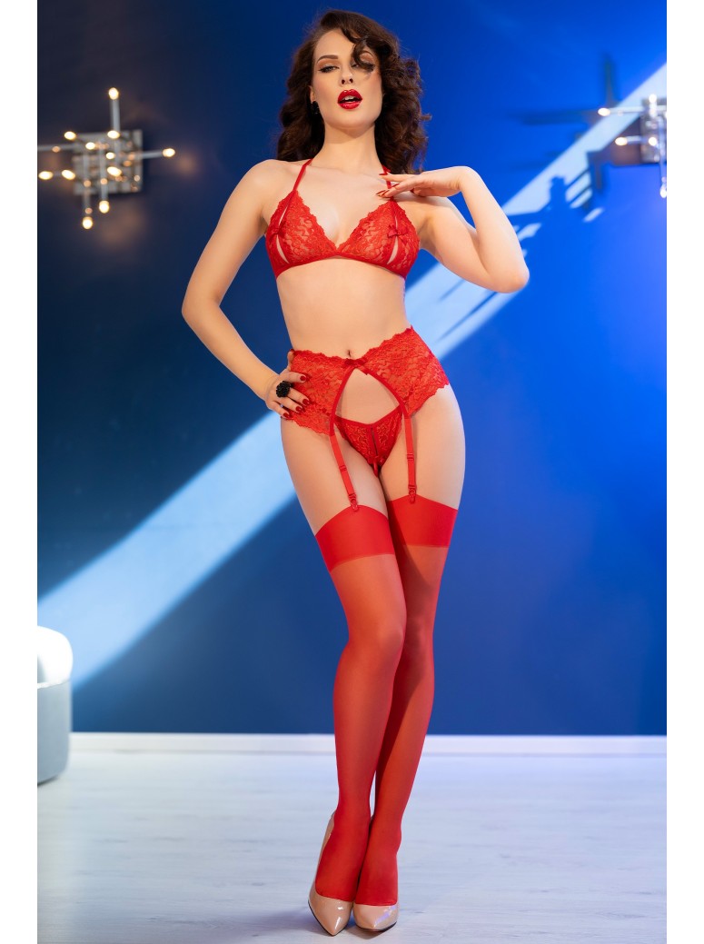 Completino rosso in pizzo con aperture firmato Chilirose