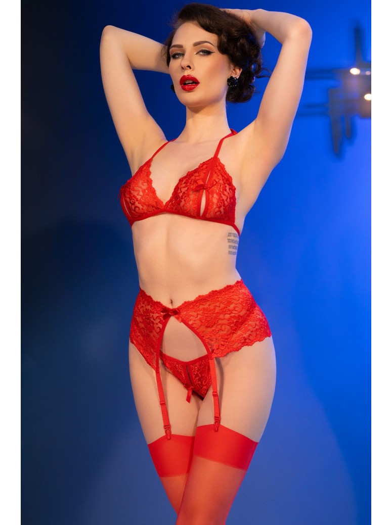 Completino rosso in pizzo con aperture firmato Chilirose