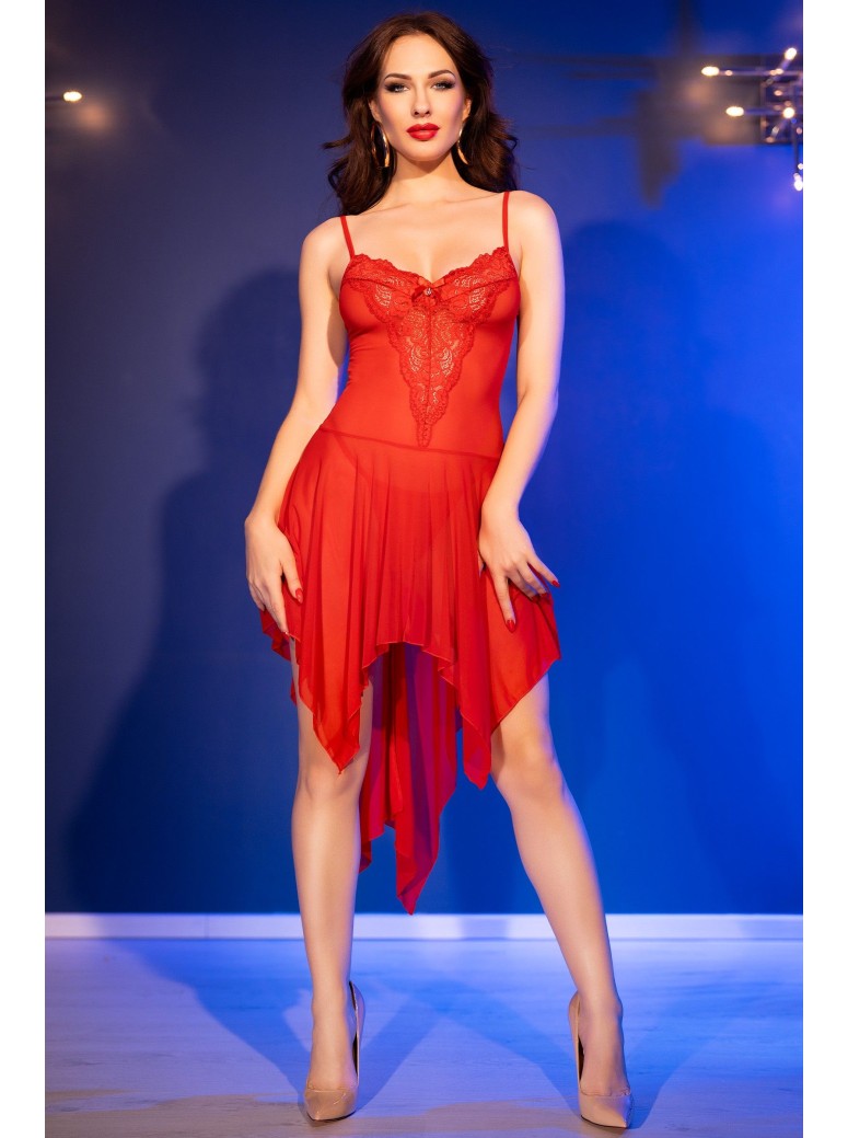 Babydoll in tulle rosso con dettagli in pizzo Chilirose