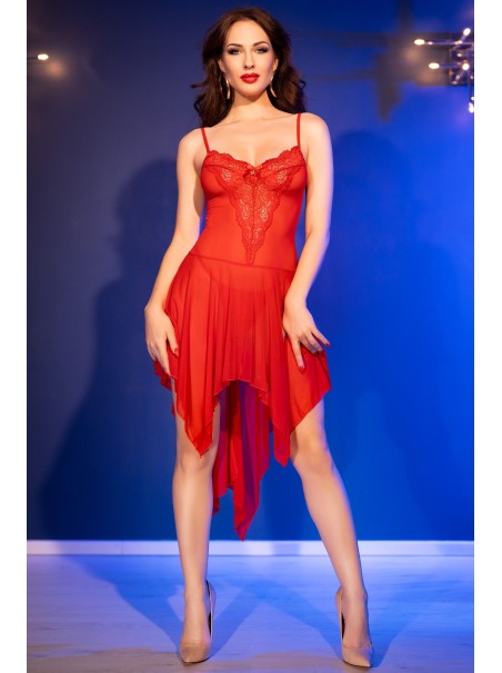 Babydoll in tulle rosso con dettagli in pizzo Chilirose