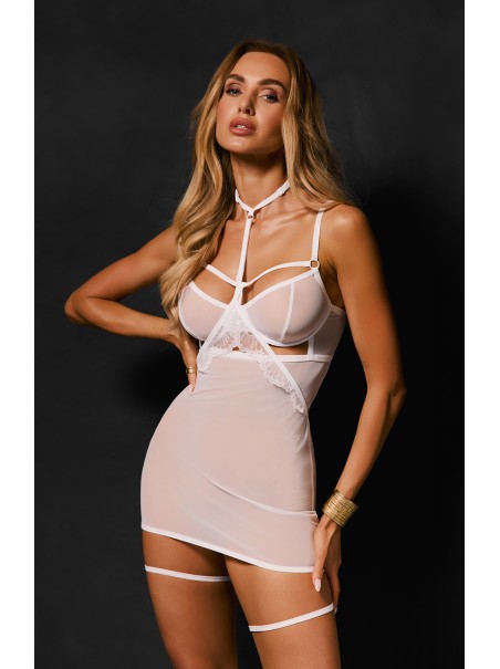 Obsessive Chemise bianca Arrowel con choker e giarrettiere