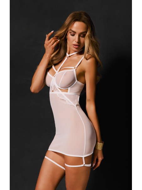 Obsessive Chemise bianca Arrowel con choker e giarrettiere