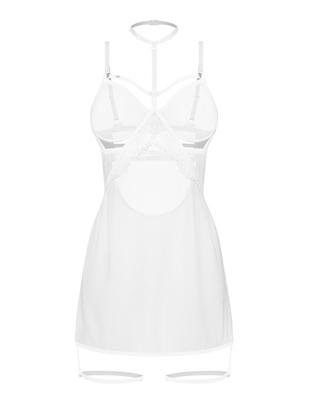 Obsessive Chemise bianca Arrowel con choker e giarrettiere