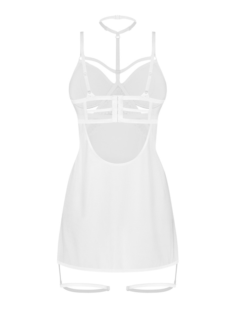Obsessive Chemise bianca Arrowel con choker e giarrettiere
