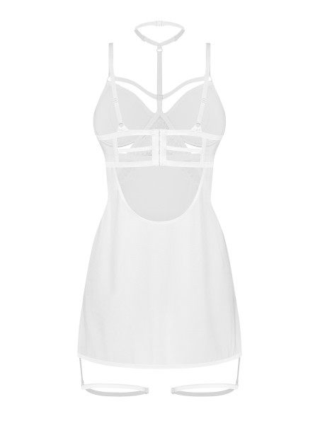 Obsessive Chemise bianca Arrowel con choker e giarrettiere