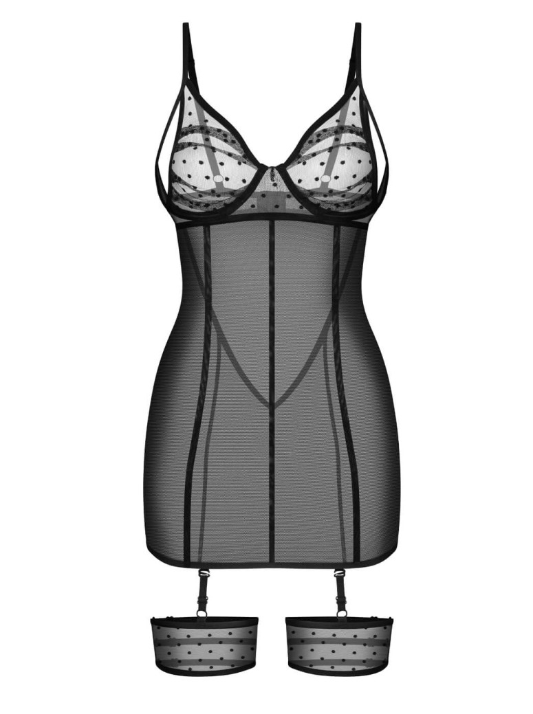 Obsessive Chemise Nuites in tulle con giarrettiere