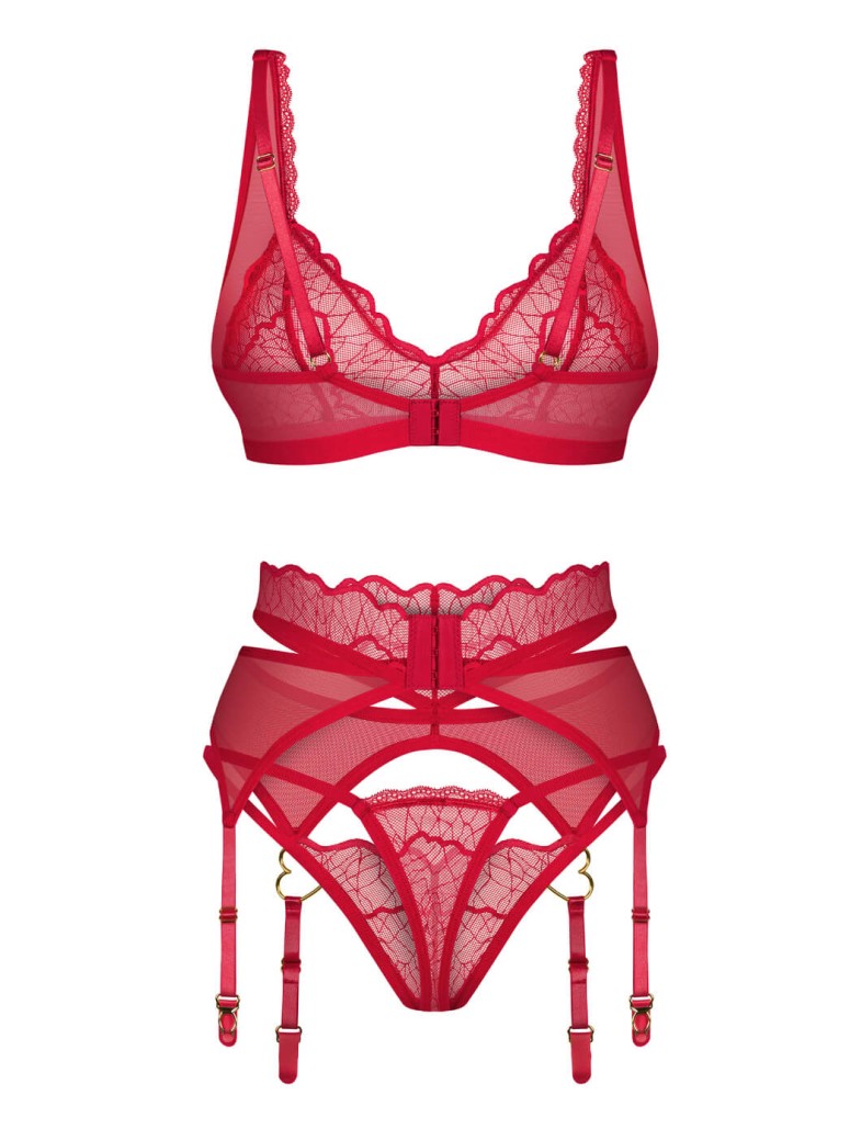 Obsessive Completino intimo rosso Cupide Desir con reggicalze