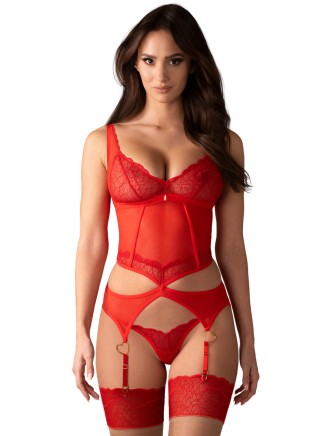 Obsessive Corsetto rosso Cupide Desir con perizoma coordinato