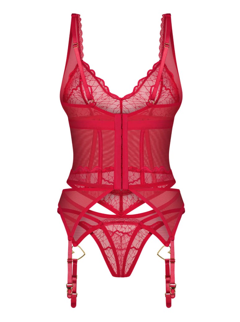 Obsessive Corsetto rosso Cupide Desir con perizoma coordinato