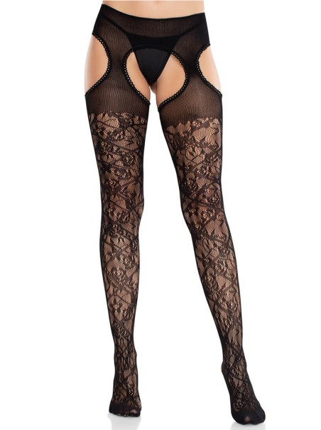 Leg Avenue Collant in pizzo a fiori senza cavallo