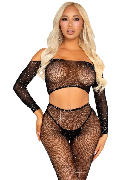 Leg Avenue Top corto con collant e con strass sensualità e brillantezza