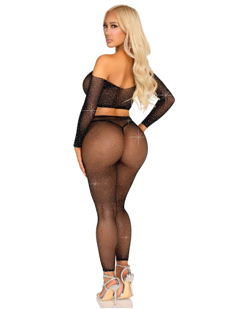 Leg Avenue Top corto con collant e con strass sensualità e brillantezza