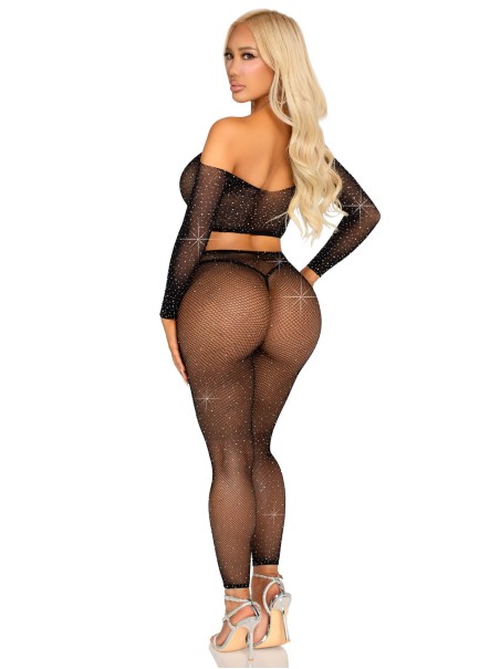 Leg Avenue Top corto con collant e con strass sensualità e brillantezza