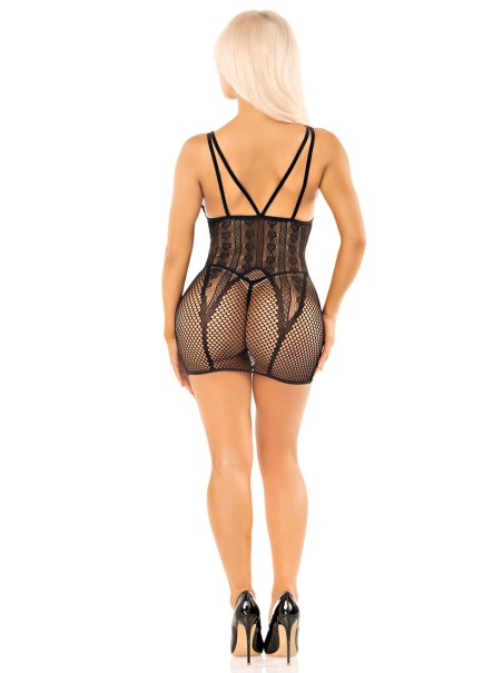 Leg Avenue: Mini abitino a rete nera con ricamo