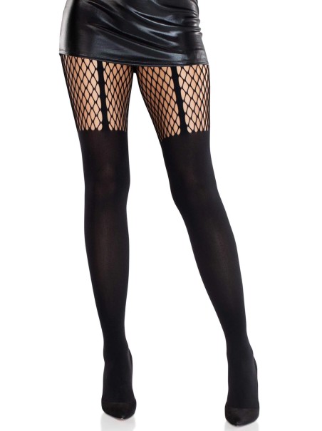 Collant coprenti con effetto reggicalze e dettaglio in rete