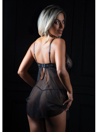 Babydoll nero con dettagli in pizzo e Perizoma coordinato 2