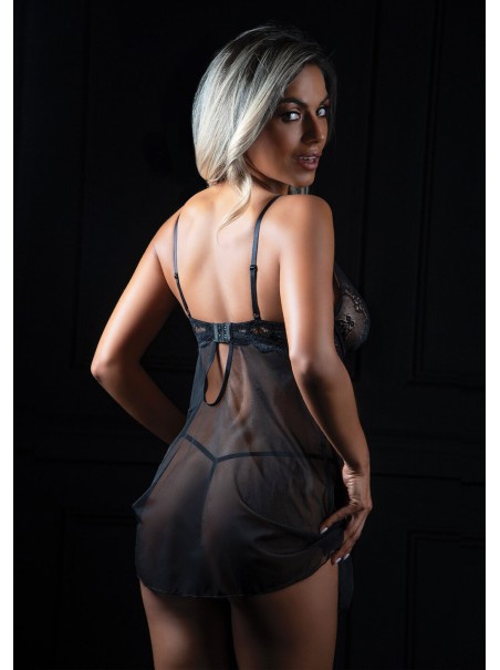 Babydoll nero con dettagli in pizzo e Perizoma coordinato