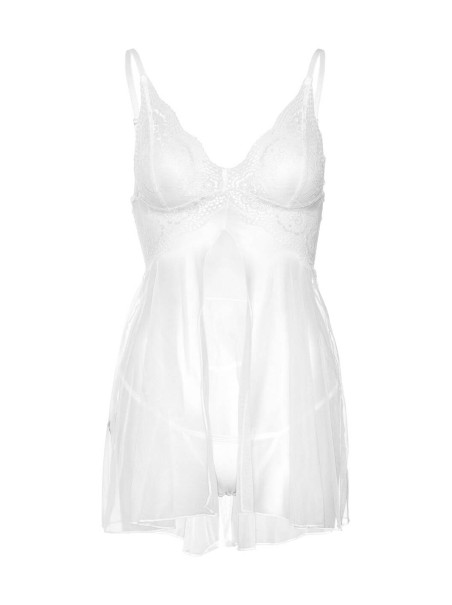 Babydoll bianco in tulle con spacco e perizoma