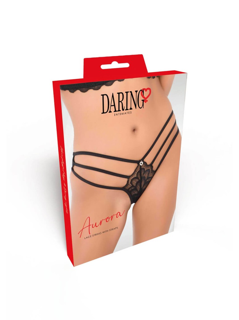 Slip a V in pizzo con tre stringhe e tulle nero o rosso Daring Intimates