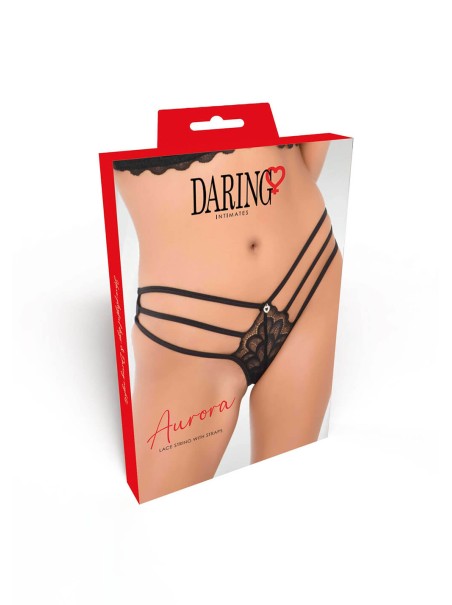 Slip a V in pizzo con tre stringhe e tulle nero o rosso Daring Intimates