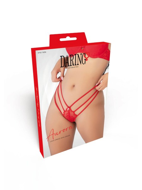 Slip a V in pizzo con tre stringhe e tulle nero o rosso Daring Intimates