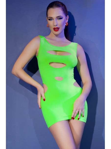 accattivante abitino verde neon smanicato con sexy tagli