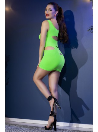 accattivante abitino verde neon smanicato con sexy tagli 2