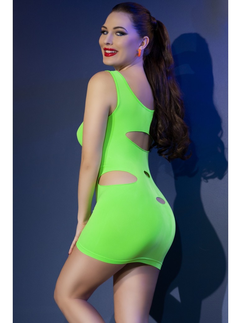 accattivante abitino verde neon smanicato con sexy tagli