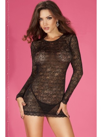 sexy abitino in pizzo nero a maniche lunghe con apertura sulla schiena completo di perizoma