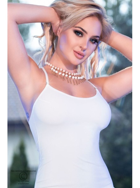 seducente abito lungo bianco con perizoma coordinato