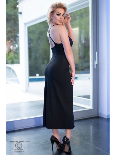 seducente abito lungo nero con perizoma coordinato