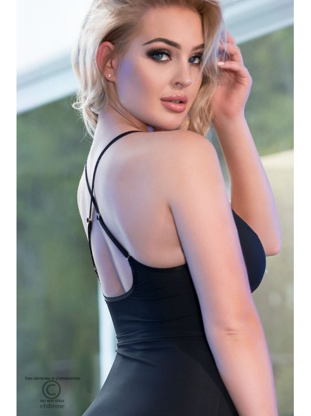 seducente abito lungo nero con perizoma coordinato