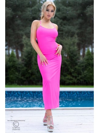 seducente abito lungo rosa acceso con perizoma coordinato